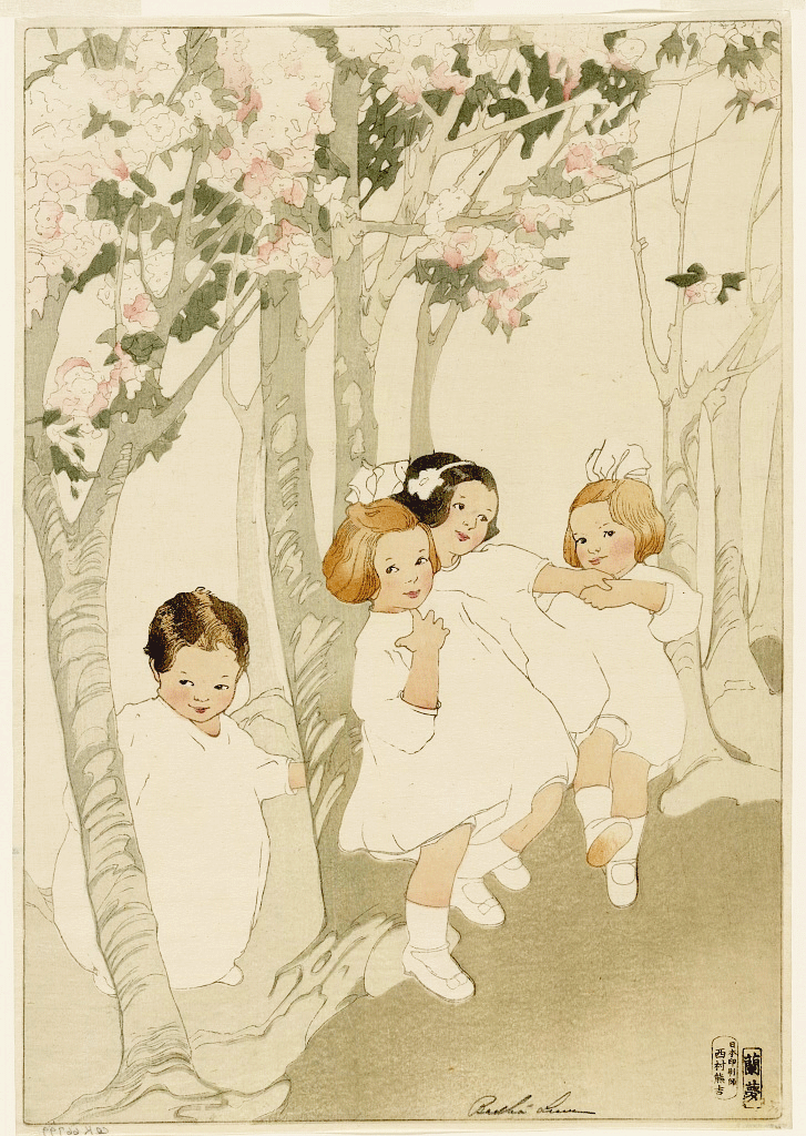 Children Dancing Beneath Cherry Trees by Bertha Lum