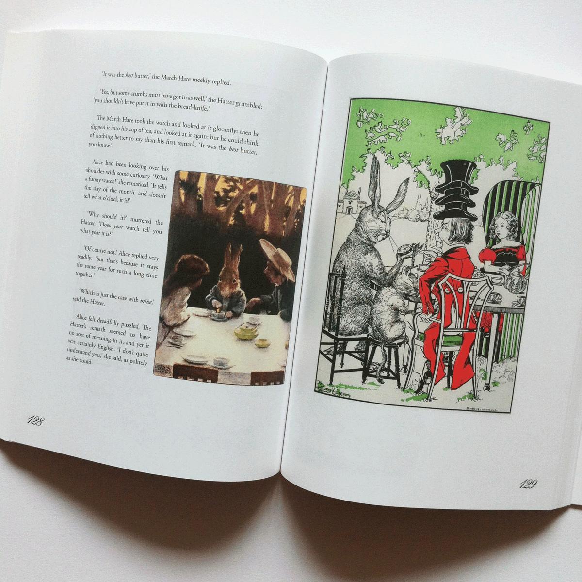 The Mad Hatter's Tea Party. Illustrations by Bessie Pease Gutmann and Blanche McManus. Alice's Adventures in Wonderland.