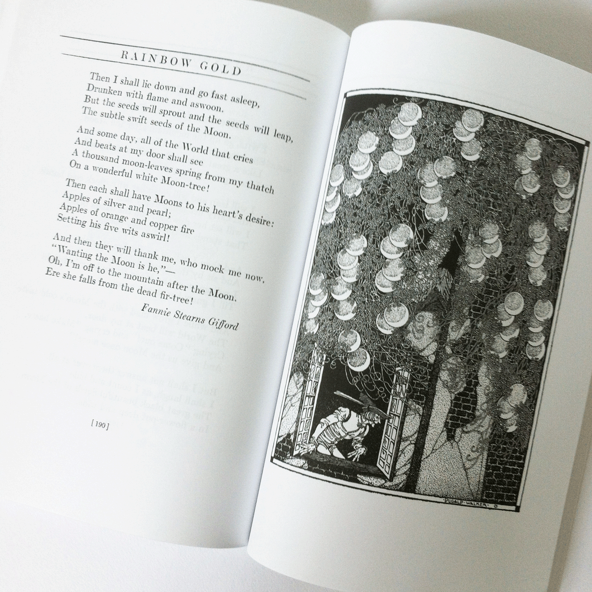 Moon Folly, a poem by Fannie Stearns Gifford, illustrated by Dugald Stewart Walker. Rainbow Gold Book.
