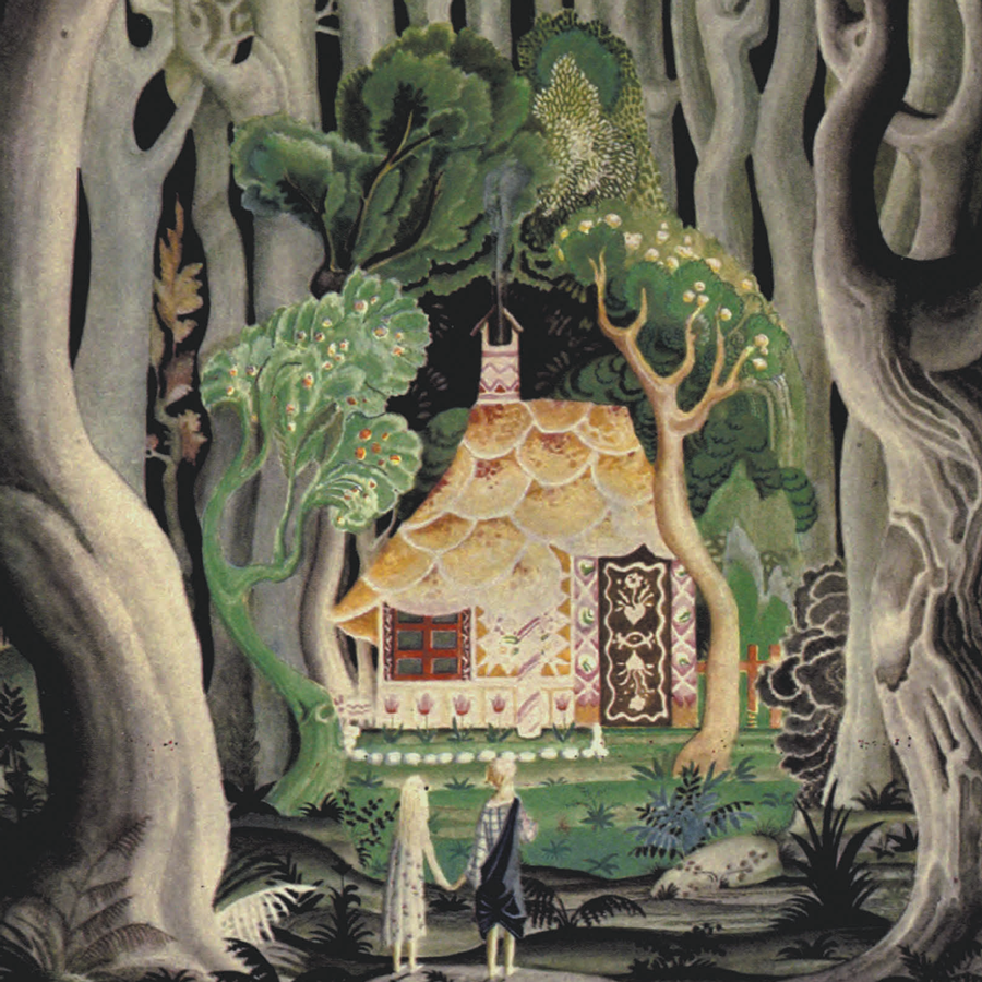 'They saw that the cottage was made of bread and cakes.' From Hansel and Gretel and Other Stories - Illustrated by Kay Nielsen.