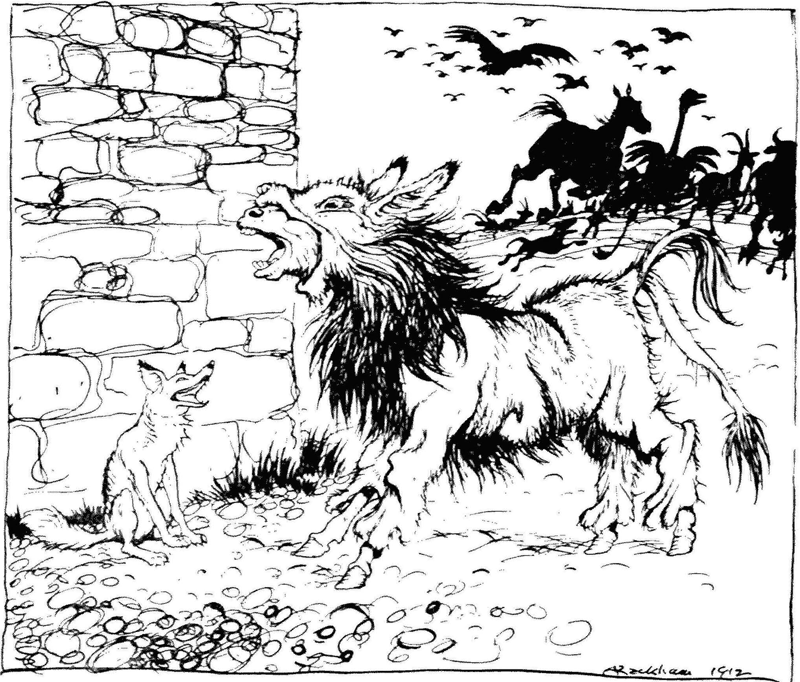 Aesop's Fables, The Ass in the Lion's Skin, Arthur Rackham 