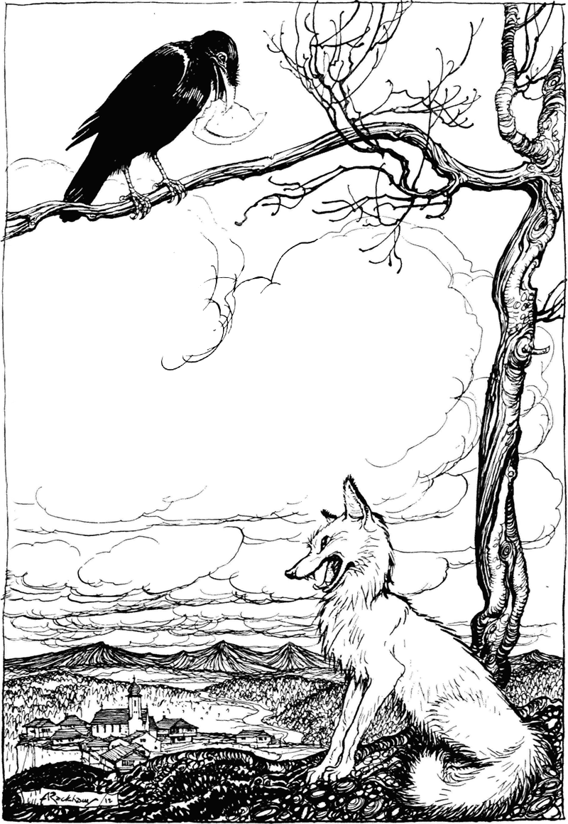 Aesop's Fables, The Crow and the Fox, Arthur Rackham